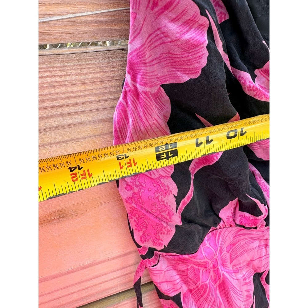 Betsey Johnson New York Pink Floral Hibiscus Black Midi Dress V-Neck Lace Trim S - Picture 8 of 8